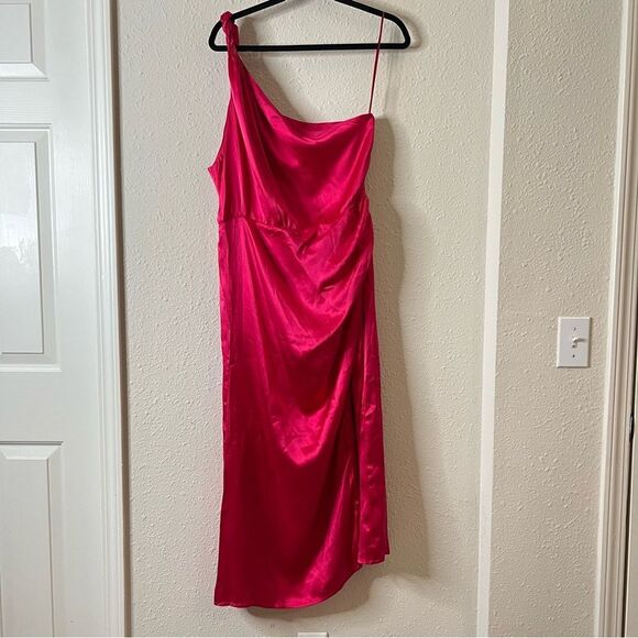 NWT Anthropologie One-Shoulder Silk Midi Dress in Pink NEW - Picture 4 of 11